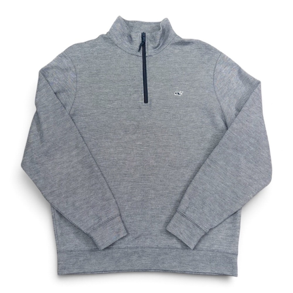 Vineyard Vines Sweater Mens Medium Blue 1/4 Zip Mock Neck Whale Pullover M